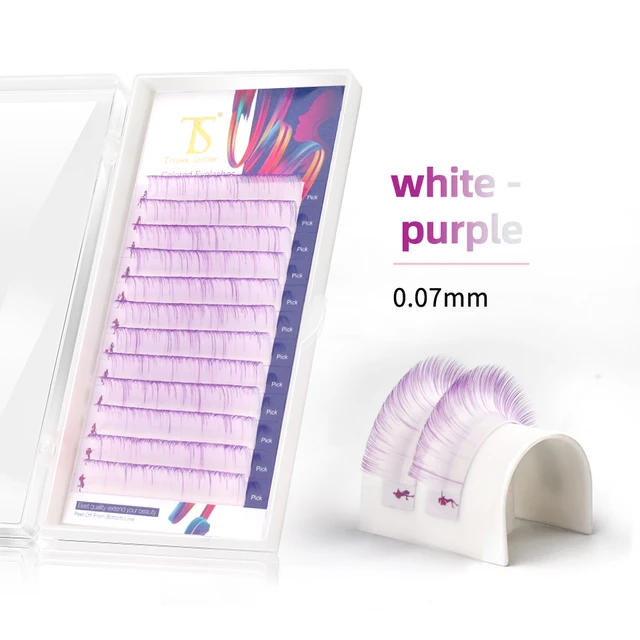 NEWCOME 12 Lines Ombre Multi Colorful Eyelash Extension Soft Natural Beauty Silk Eye Lashes False Mink Makeup Graft Cilios white purple