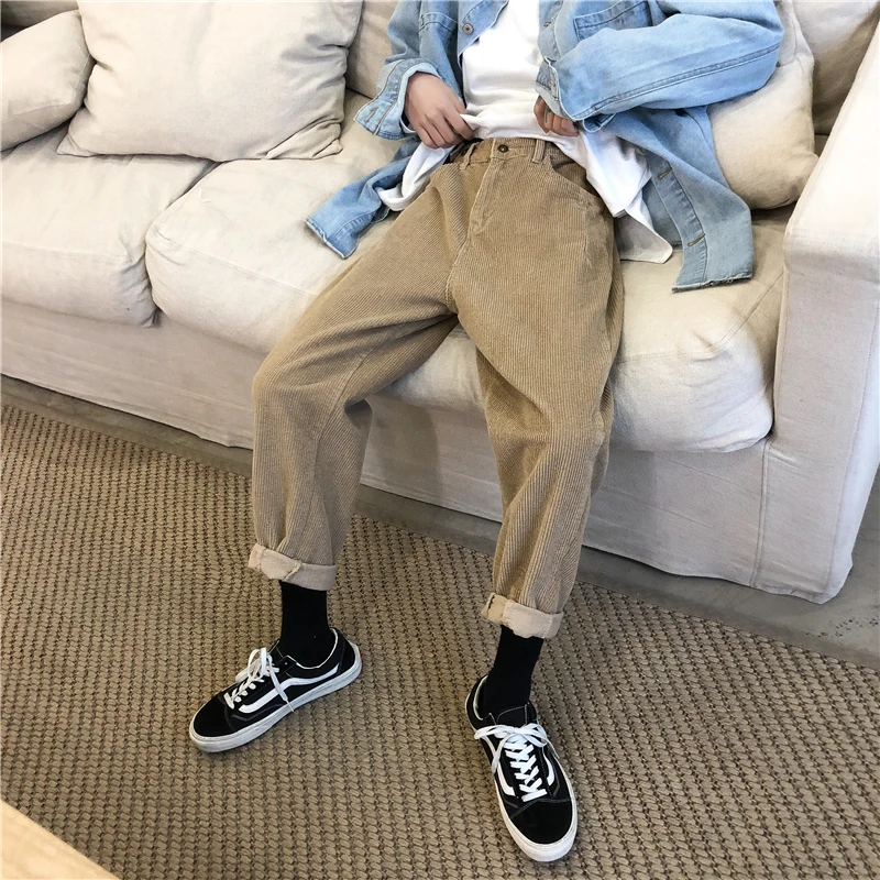 Corduroy Pants Men's Fashion Solid Color Retro Casual Straight Pants Men Streetwear Cotton Harem Pants Mens Trousers M-5XL