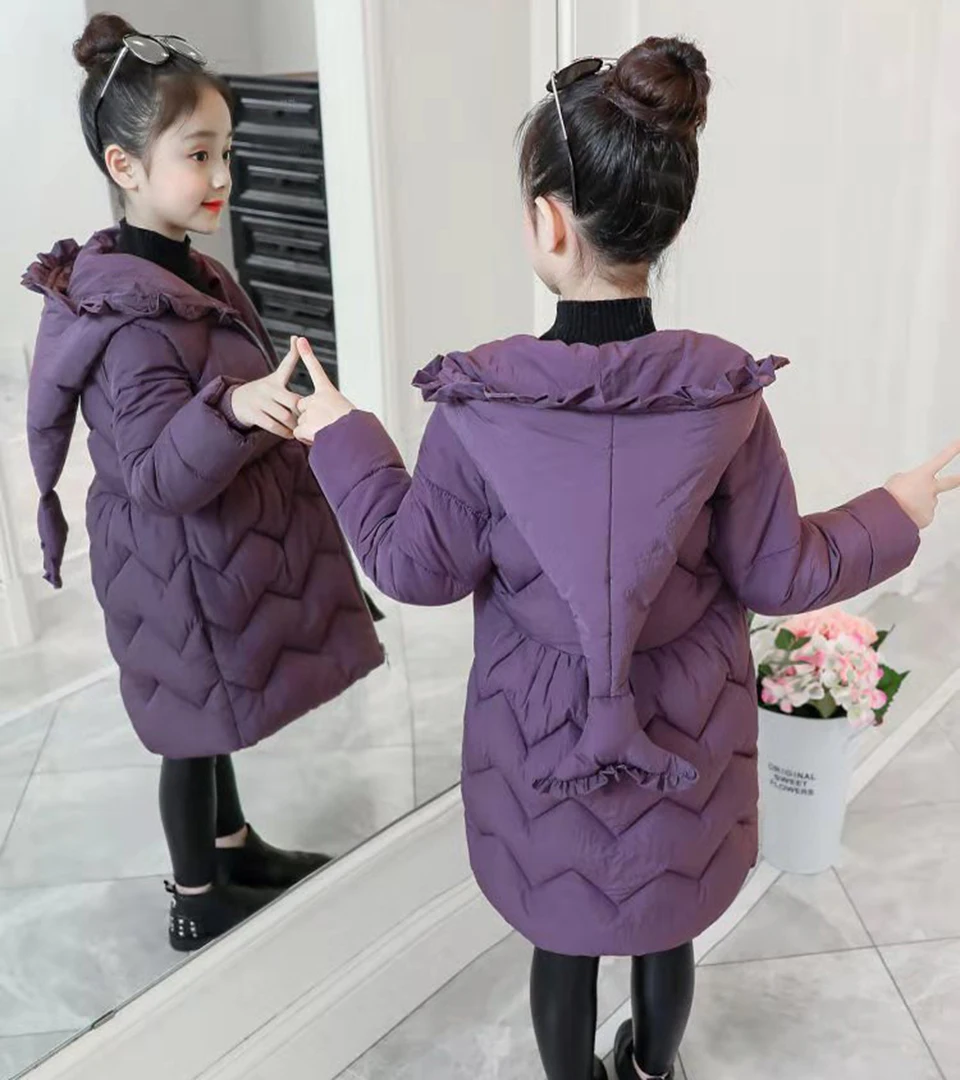 

New Fashion 2019 Winter Down Parkas Baby Girls Long Sleeve Coats Jackets Hooded Casual Girl Outerwear 3 Colors For 3-12 Year