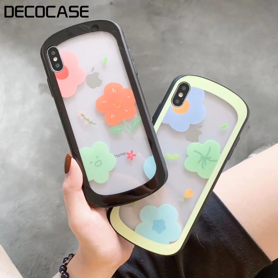 

DECOCASE Fashion Sweet Flower Transparent Round Protective Black Green Phone Case for iPhone 6 6s 7 8 Plus X XR XS Max Covers
