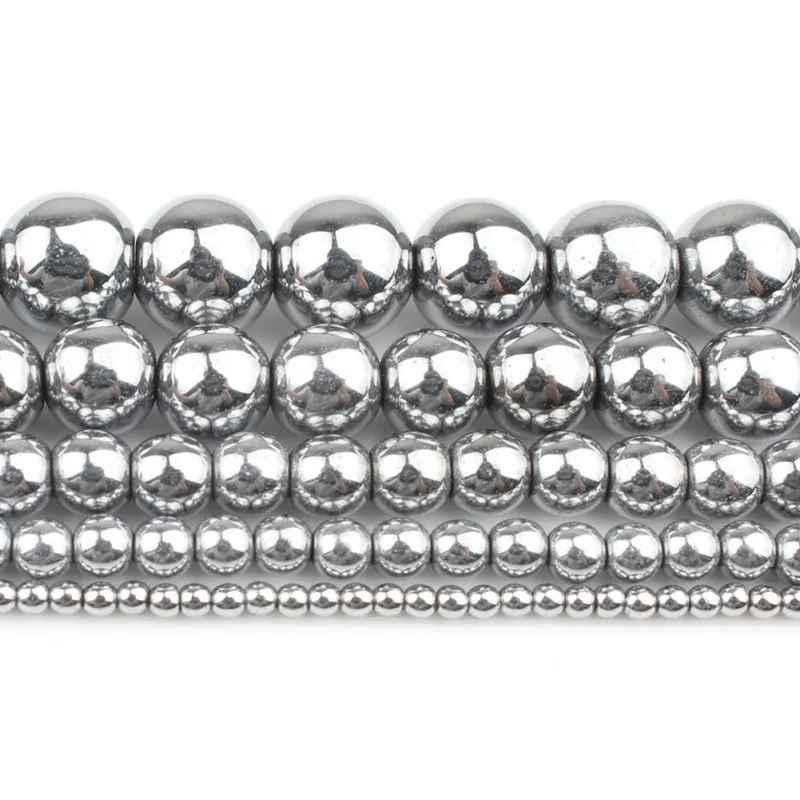 Natural Stone Hematite Round Beads in Gold & Silver Tones for Jewelry Making - 15'' Strand