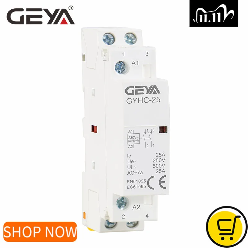 GEYA бытовой модульный контактор 2P 16A 20A 25A 2NC 2NO 1NO1NC Din рейка Тип 50/60 Гц автоматический