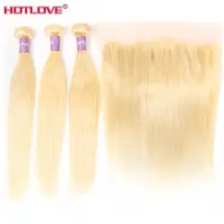 Hotlove перуанские 613 светлые пучки с фронтальным предварительно сорванные прямые волосы мёд Платиновые светлые пучки с закрытием remy волосы