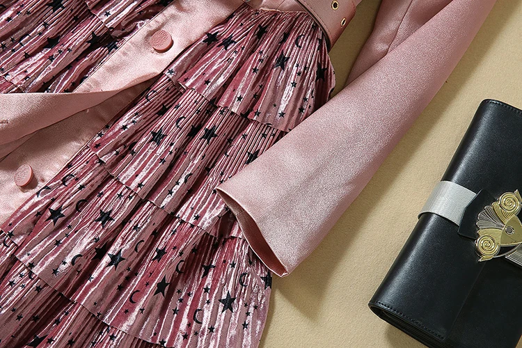 HIGH QUALITY New Fashion Designer Runway Dress Women's Long Sleeve Cascading Ruffles Notched Collar Dress