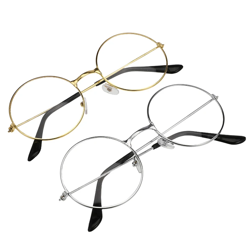 

Classic Vintage Metal Round Frame Sunglasses Sunglasses without Degrees Transparent Lenses Fashion Literature Flat Glasses