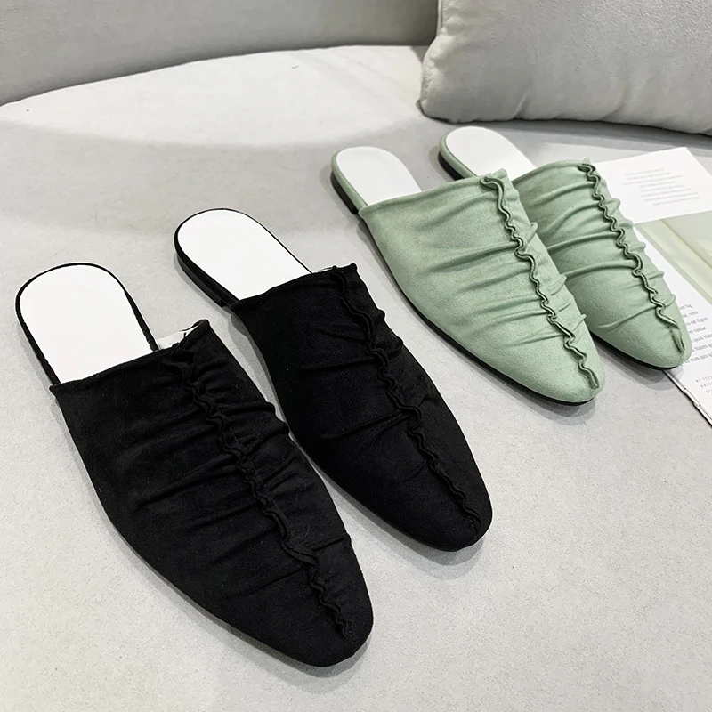 

Slippers Women Summer Loafers Rivet Shoes Woman 2020 Luxury Slides Cover Toe Female Mule Flat Soft Designer Mules Fashion