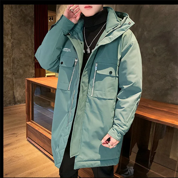 Men's Down Jacket Medium Long Coat New Winter Trend Handsome Tooling Outerwear Light Tide Brand Thick Winter Jacket JIA481