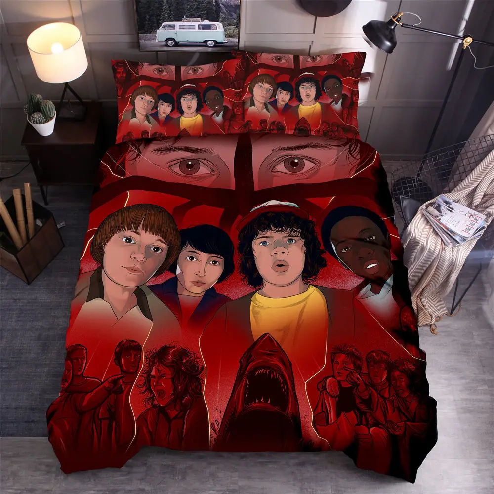 comforter sets popular horror movie stranger kids gift bedding set king queen double full twin single size bed linen set single duvet Bedding Sets