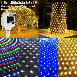 UK Plug 19.8x13.2Ft Mesh String Lights Connectable Waterproof Fairy Light Garden Bushes Outdoor Decorations Christmas Net Lights