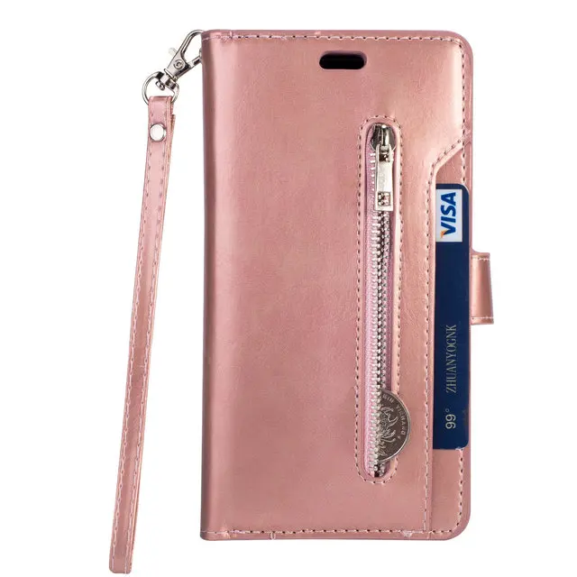 Rose gold Роскошный однотонный кожаный чехол-книжка для Xiaomi Redmi Note 7, чехол для Redmi Note 7 s, чехол-кошелек на молнии для Funda Redmi Note 7 Pro Note7 - Цвет: Rose gold