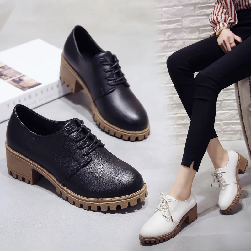 

Spring 2019 ladies, Oxford shoes, brogue middle heels, stilettos, spire , crawlers, black shallow-mouthed shoes, work shoes.