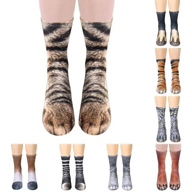 

1 pair 3D animal print socks Unisex Crew Long soft casual socks cute cotton socks kids dog horse Tiger tiger zebra Cat's paw