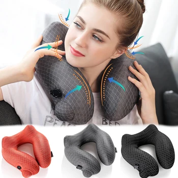 

JINSERTA U-shaped Neck Pillow Portable Automatic Inflatable Headrest for Car Flight Home Office Rest Travelling pillow