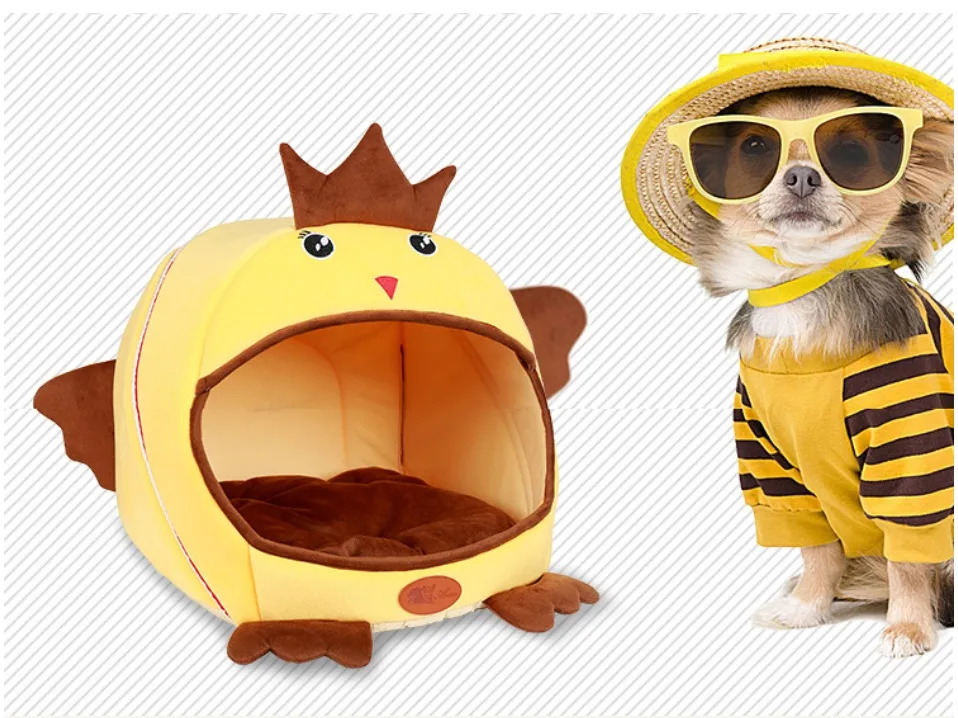 Creative Pet Dog Bed Indoor Cat House Mats Chicken Shape 2 In 1 Use Warm Small for Cats Dogs Nest Collapsible Cat Cave Products