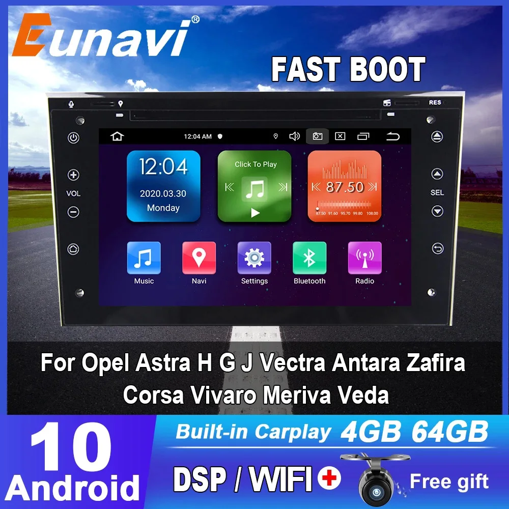 Автомагнитола Eunavi 2 Din DSP Android 10 4 ГБ 64 DVD радио аудио GPS для Vauxhall Opel Astra H G Vectra Antara Zafira