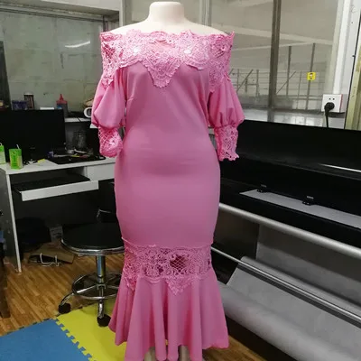 Осеннее платье больших размеров женское с круглым вырезом и коротким рукавом Кружевное Плиссированное длинное платье с блестками осенние вечерние ночные платья JN11 - Цвет: Розовый