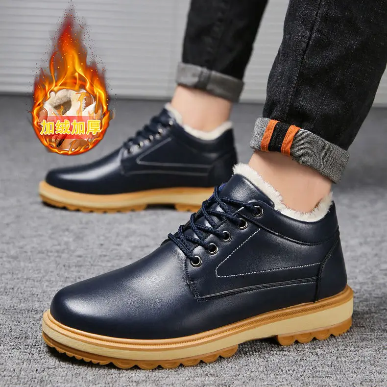 Botas Masculina/мужские ботинки; безопасная обувь из натуральной кожи; высококачественные винтажные зимние ботинки в британском стиле; Зимние Повседневные ботильоны на меху