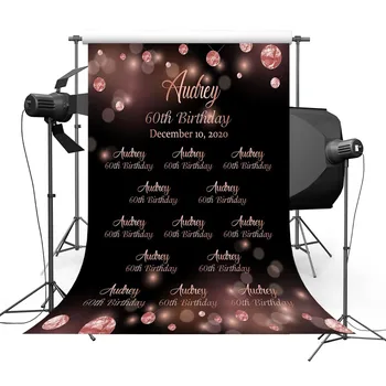 

Rose Gold 60th Birthday Banner Bokeh Spots Photo Backdrops Photography Custom Step and Repeats Black Studio Background for Party