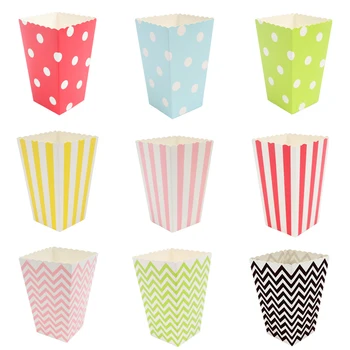 

6pcs Popcorn box colorful chevron stripes dot Rose Gold Gift Box Party Favour Wedding Pop corn kid party decoration candy box