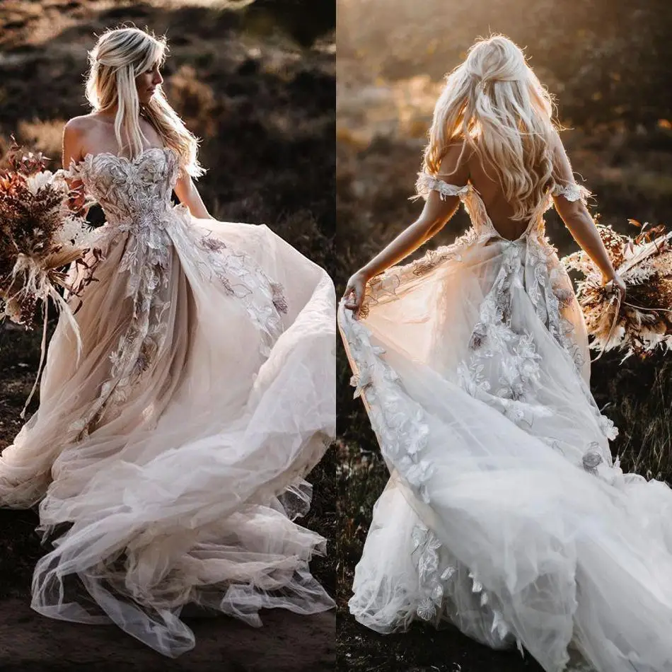 Bohemian Off Shoulder Wedding Dresses 