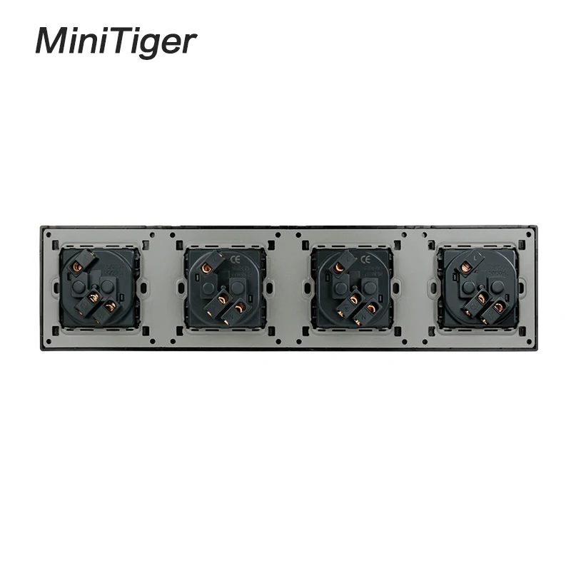 Minitiger панель из нержавеющей стали 4 банды настенная розетка 16A в Европу в Россию Испания электрическая розетка серебристый черный детская защита для двери