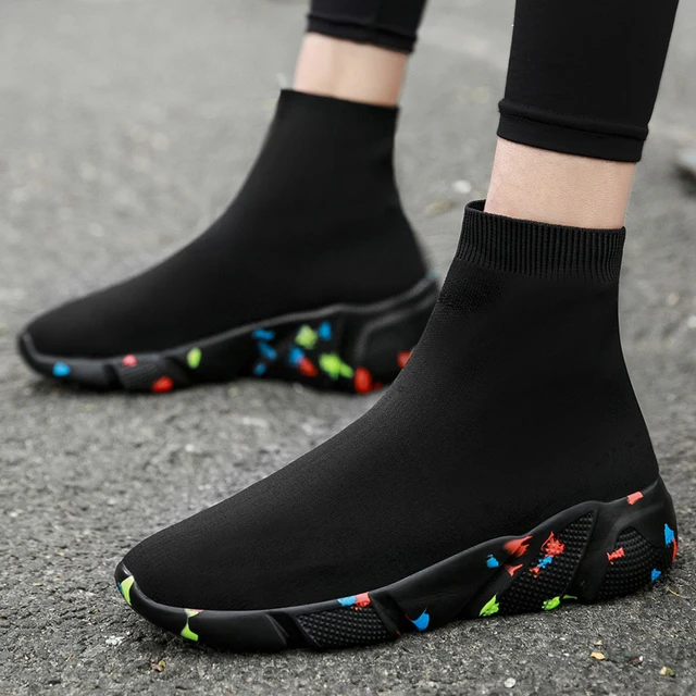 Socks Sneakers Women Men Knit Upper Breathable Sport Shoes Sock Boots Woman  Chunky Shoes High Top Running Shoes For Men Women - AliExpress