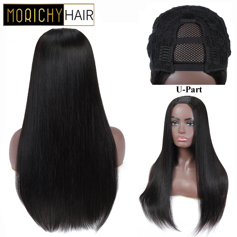 

Morichy Silky Straight U Part Wigs Peruvian Non-Remy Human Hair Natural Hairline Full Machine Wigs 150% Density Glueless Wigs