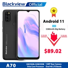 Blackview A70 Android 11 смартфон 6,517 дюймов Дисплей Octa Core, 3 Гб оперативной памяти, Оперативная память + 32 ГБ Встроенная память 5380 мА/ч, 13MP сзади Камера 4G ...