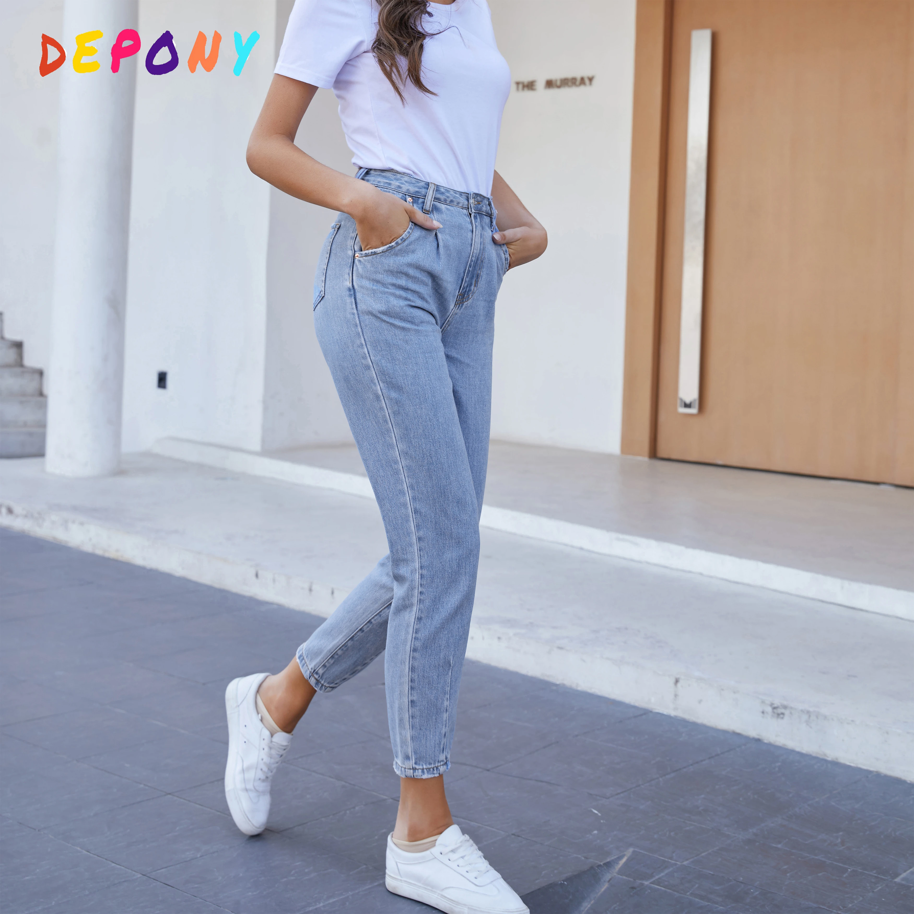 de cintura alta de Depony para Mujer, rectos de estilo Vintage, 2022 algodón, holgados, 100%|Pantalones vaqueros| AliExpress