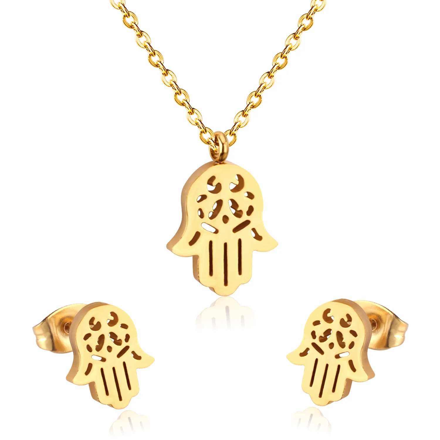 LUXUKISSKIDS Animal Cat Jewelry Sets Stainless Steel 316L Hamsa Hand Necklace For Women/Girls Dubai Indian African Jewelry Sets 