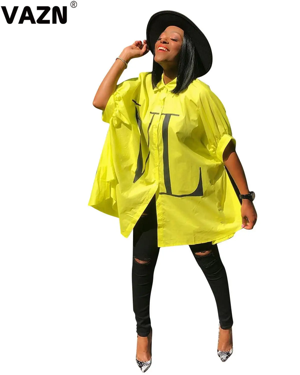VAZN LSL6311 продукт Осенняя Сексуальная женская футболка с длинными рукавами на молнии женская уличная Футболка с принтом Новая футболка - Цвет: Цвет: желтый