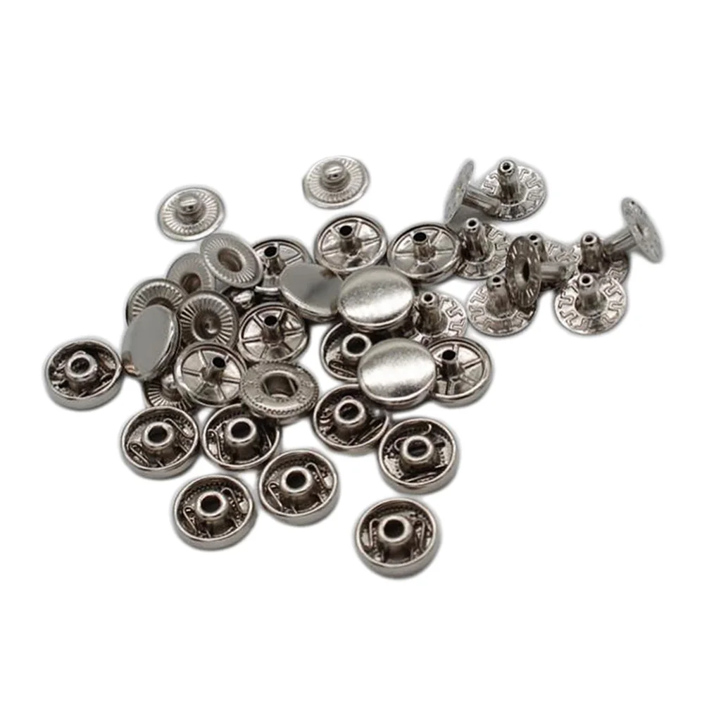10 Sets Metal Snap Buttons Popper Studs for DIY Bags Coat Leathercraft Silver
