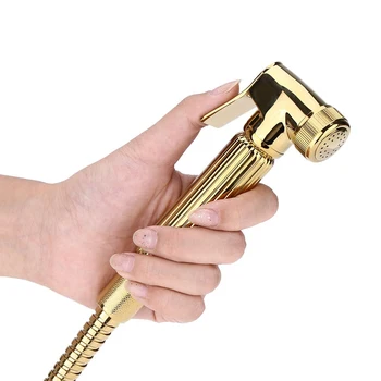 

Hand Held Bidet Sprayer Douche Toilet Kit Gold Brass Round Shower Head Copper Valve Set Jet Bidet Faucet