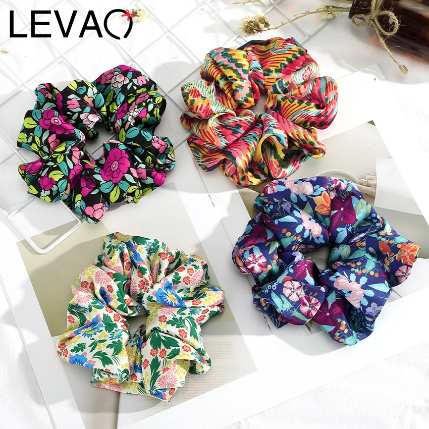 Levao New Printing Elastic Large Scrunchies For Women Hair Band Rope Elastic Hair Ring Ponytail Holder Hair Accessories designer head scarf