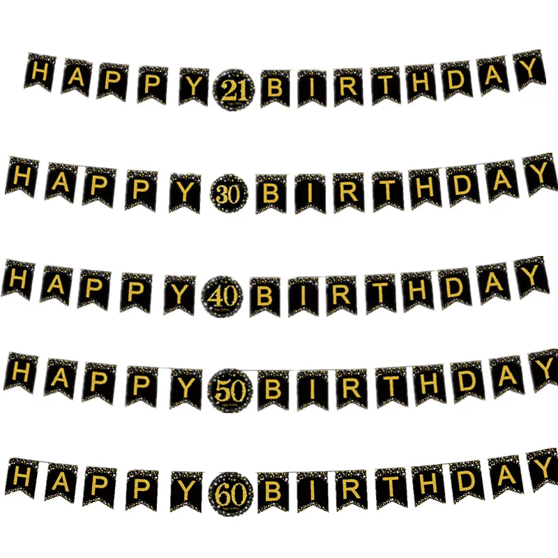 

30/40/50/60 th Years Birthday Decor Gold Glitter Paper Banner Garland Confetti Balloon Birthday Party Decoration Adult Supplies
