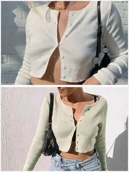 

Women's Sexy V-Neck Button Shrug Long Sleeve Crop Tops Knit Sweater Cardigan S-L
