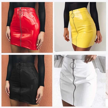 

New 2020 Women White PU Leather Pencil High Waist Mini Short Skirt Stretch Party Fashion
