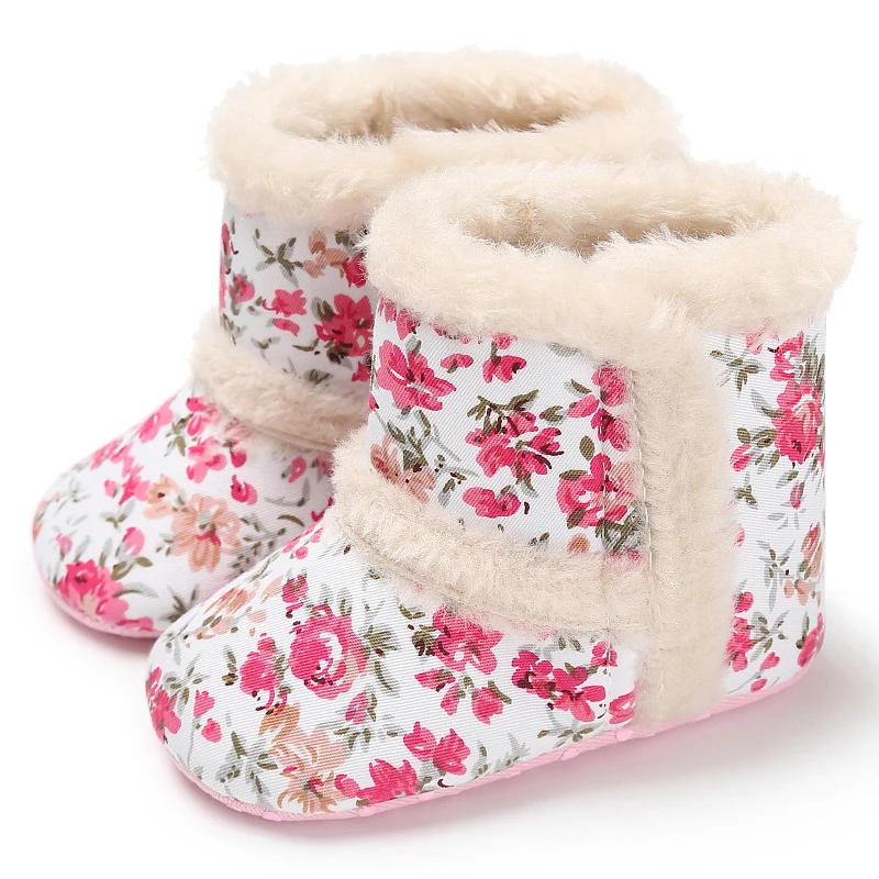 Toddler Warm Winter Flower Cartoon Baby Boots Little Girl Shoes Newborn Snekers Soft Snow/infant /baby Girl/boots Crib Shoes - Цвет: fen