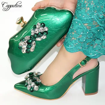 

Capputine Latest Decorated With Rhinestone Woman Shoes And Bags Set 2019 New Fashion Spike Heels Shoes And Bag Set For Party