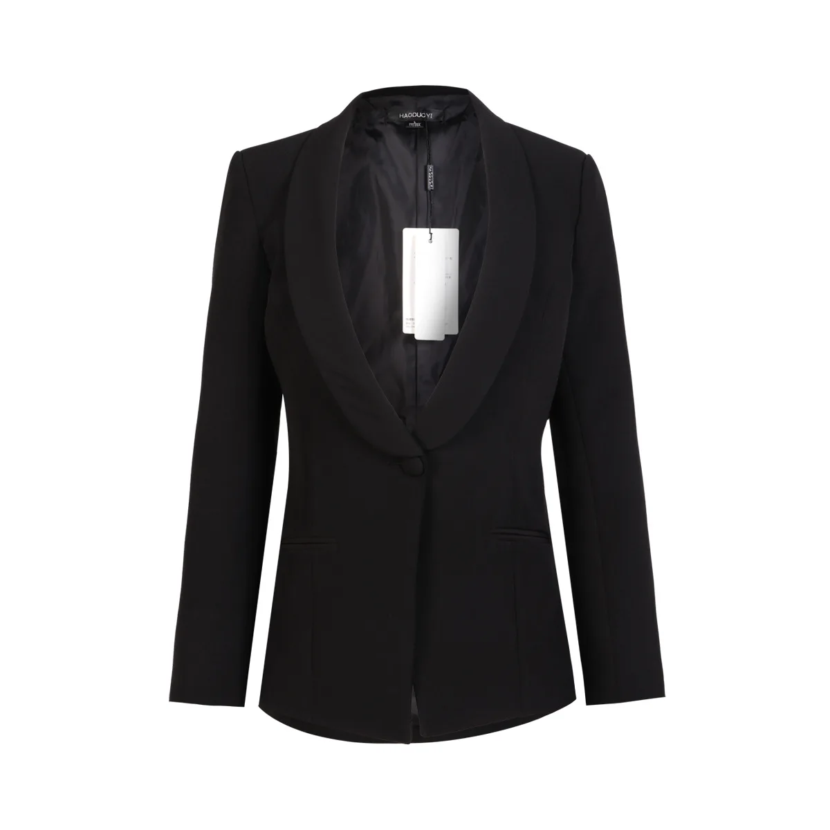 

2019 New Fashion Solid Color One-button Suit with Green Fruit Neck and Straight Barrel Professional Suit Black Jackets Coat