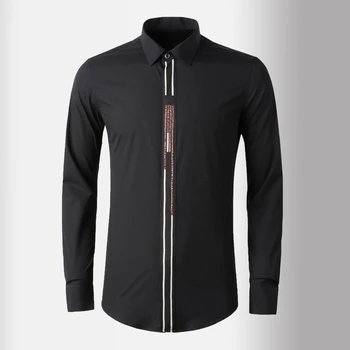 

New Webbing Diamond Mens Shirts Luxury Long Sleeve Casual Mens Dress Shirts Plus Size 4xl Slim Fit Party Male Shirts