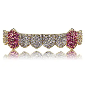 

Hip Hop Cubic Zirconia Paved Bling Iced Out Bottom Teeth Grillzs Dental Grills Men Rapper Vampire Cosplay Jewelry Gift