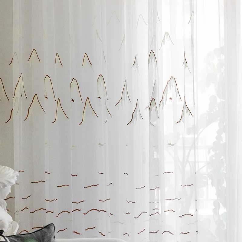 Китайский стиль белый марлевый тюль вышитые шторы ландшафт для гостиной спальни современный отвесный окно законченный Customizatio