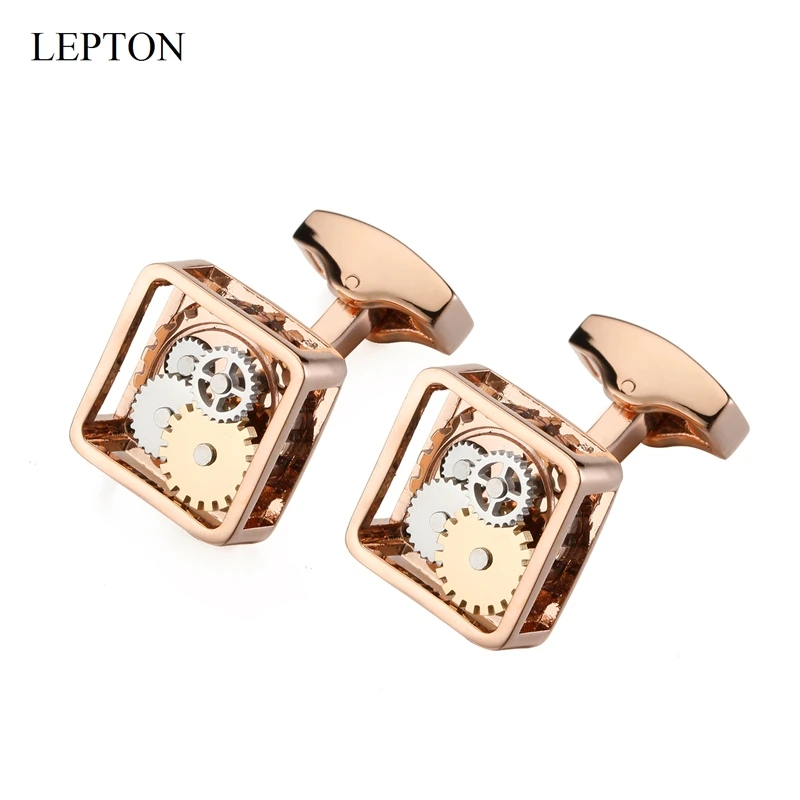 

Lepton Steampunk Gear Cufflinks For Men Square Rose Gold Color Watch Mechanism Gears Cuff Links Man Shirt Cufflink Best Gift