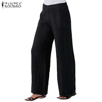 

Elegant Lady Office Work Pants ZANZEA 2020 Fashion Women Wide Leg Pants Casual Loose Wide Leg Trousers Pockets Pantalones Mujer