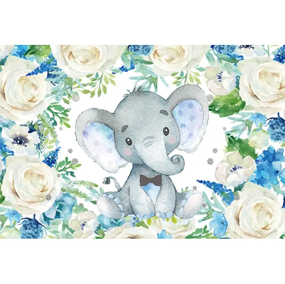 

Laeacco Cartoon Elephant Flower Newborn Baby Shower Birthday Party Photography Backdrop Photographic Background For Photo Studio