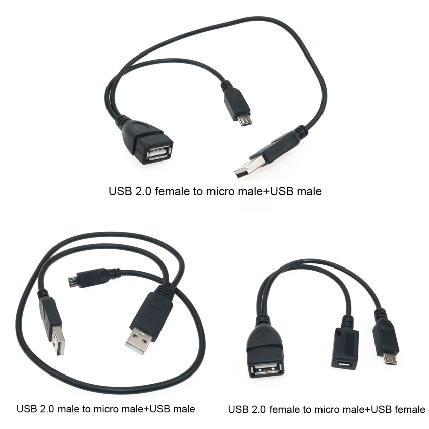 1 in 2 OTG Micro USB Host Power Y Splitter USB Adapter to Mirco 5 Pin Male Female Cable Durable Micro USB OTG Cable Micro USB OTG Cable 