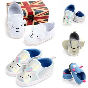 

Brand New Newborn Infant Baby Boys Girls Casual Canvas Crib Shoes Prewalker Soft Sole Sneakers Cartoon Unicorn Bear Shoes
