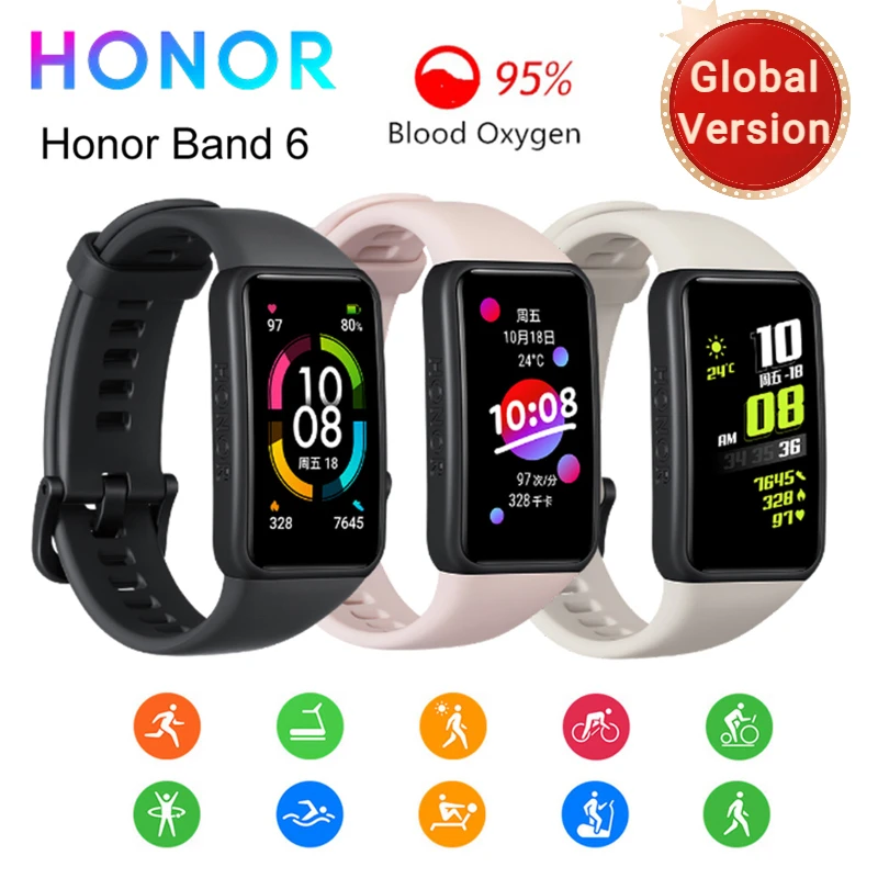 Original Honor Band 6 Smart Bracelet Band Global Version 1.47" AMOLED Touch Screen Waterproof Fitness Tracker Heart Rate Monitor