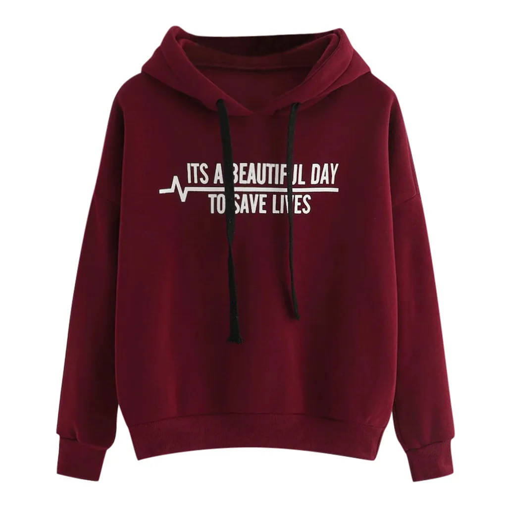 

Autumn Winter Warm Color Red Female Tops Women's Sweatshirt Hoodie Letter Flag Print Long Sleeves Pullover Shirts свитер женский